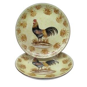 Wong Lee 1895 Crackle  Rooster Wall Plates 9 7/8" Decorative  Set of 2